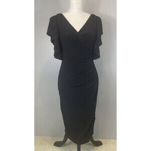 Lauren Ralph Lauren Collection Dress Women's Sz 2 Black with Flare Ruched Siding